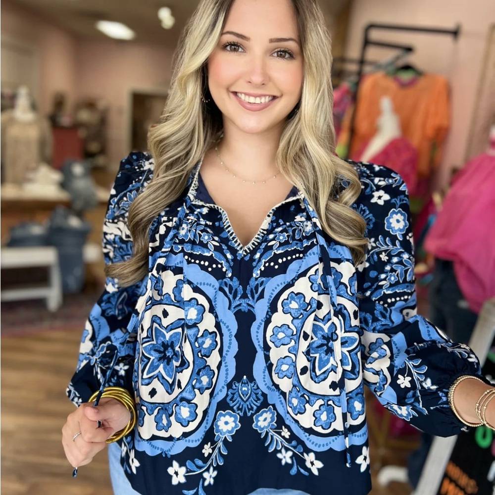 Elegant Navy Floral Blouse